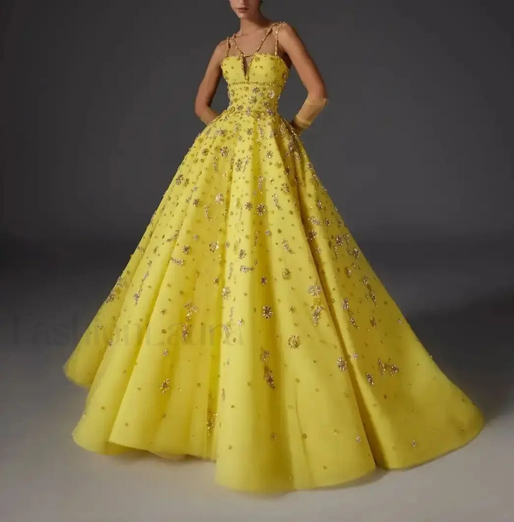 Beaded Floral Strap Maxi Dress yellow / 2