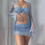 Beaded Knit Set Mini Dress Blue / S