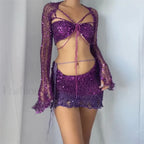 Beaded Knit Set Mini Dress dark purple / S