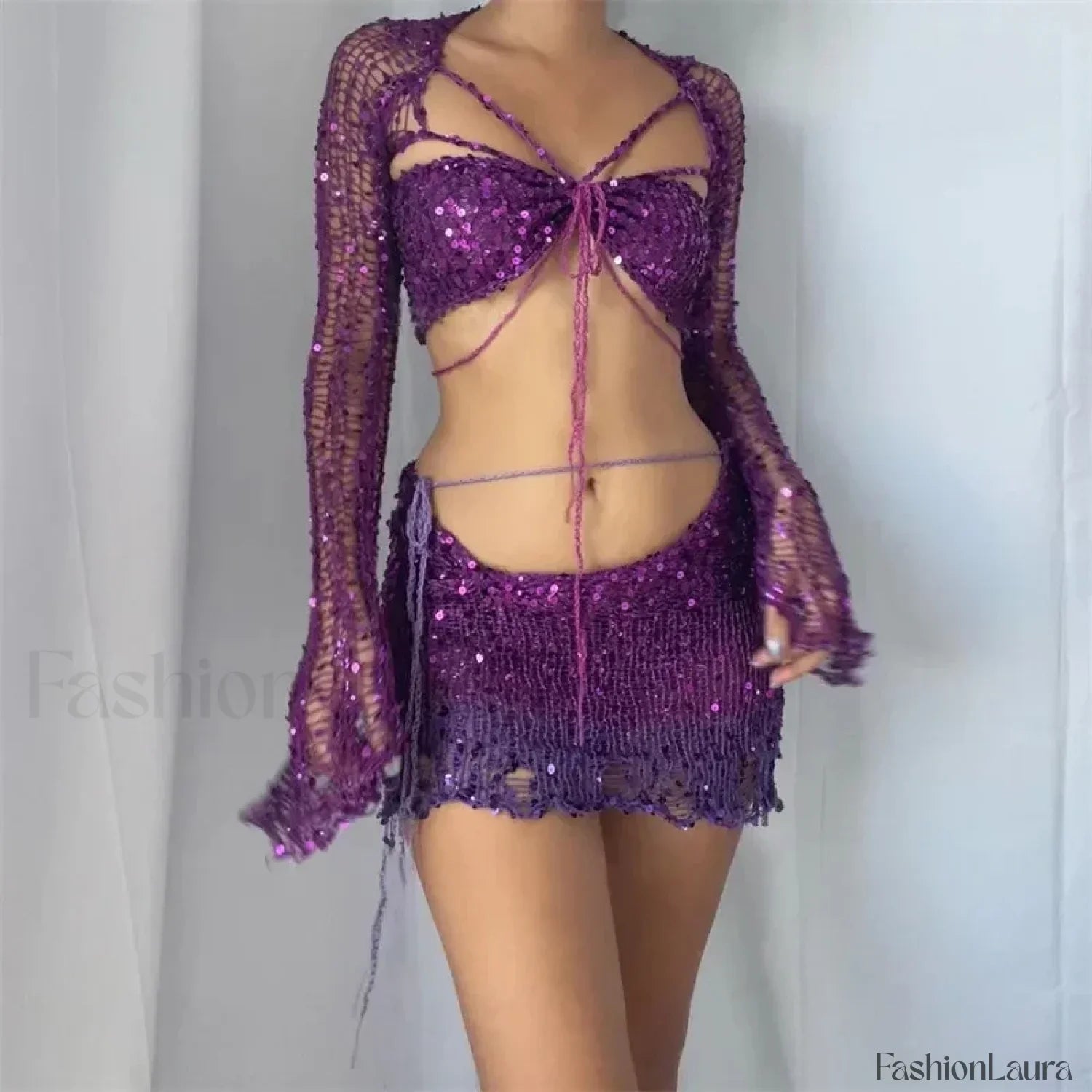 Beaded Knit Set Mini Dress dark purple / S