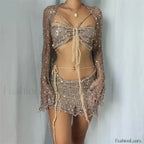 Beaded Knit Set Mini Dress khaki / S