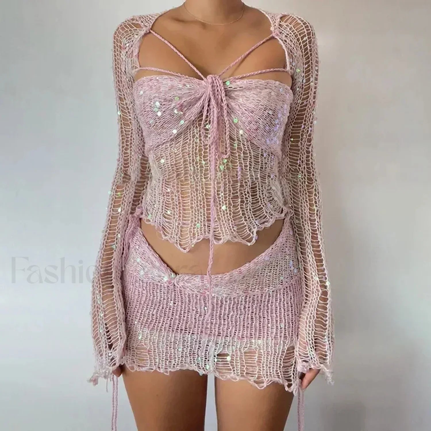 Beaded Knit Set Mini Dress pink / S