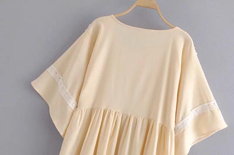 JuliaFashion-Beige Vintage Bohemian Style Mini Dress