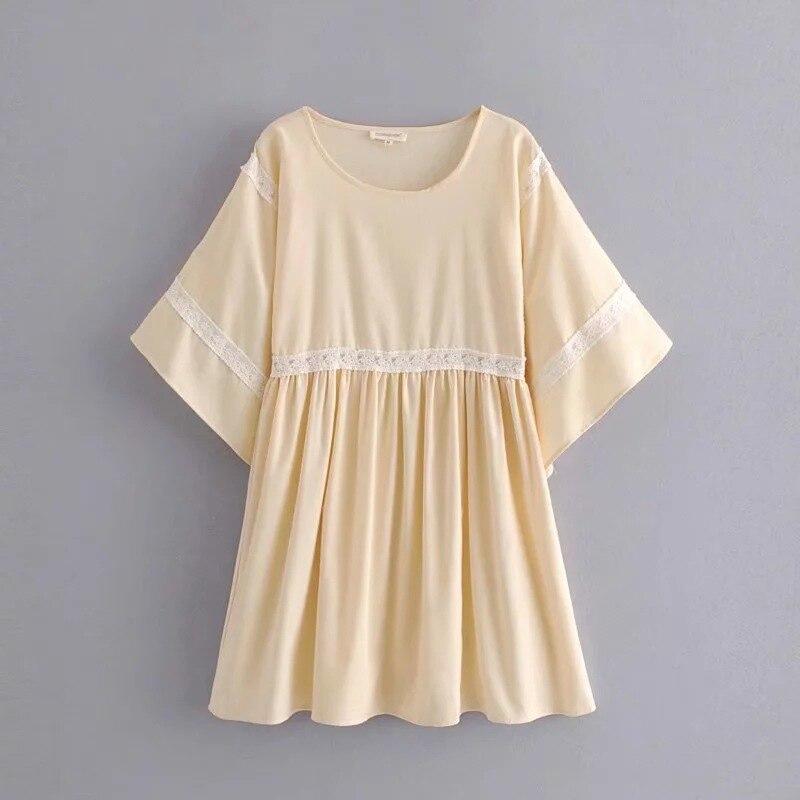 JuliaFashion-Beige Vintage Bohemian Style Mini Dress