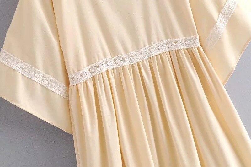 JuliaFashion-Beige Vintage Bohemian Style Mini Dress