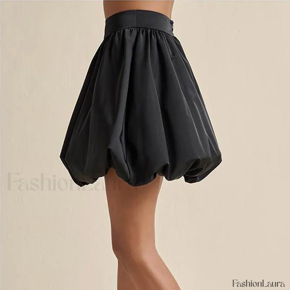 Belted Denim Puffball Skirt