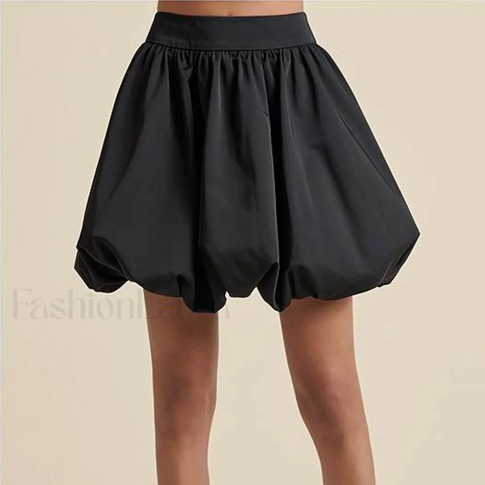 Belted Denim Puffball Skirt