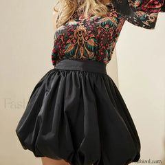Belted Denim Puffball Skirt Black / S