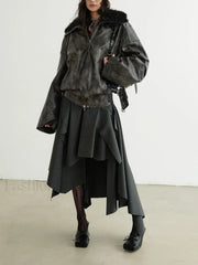 Belted Patchwork Loose Elegant Skirt