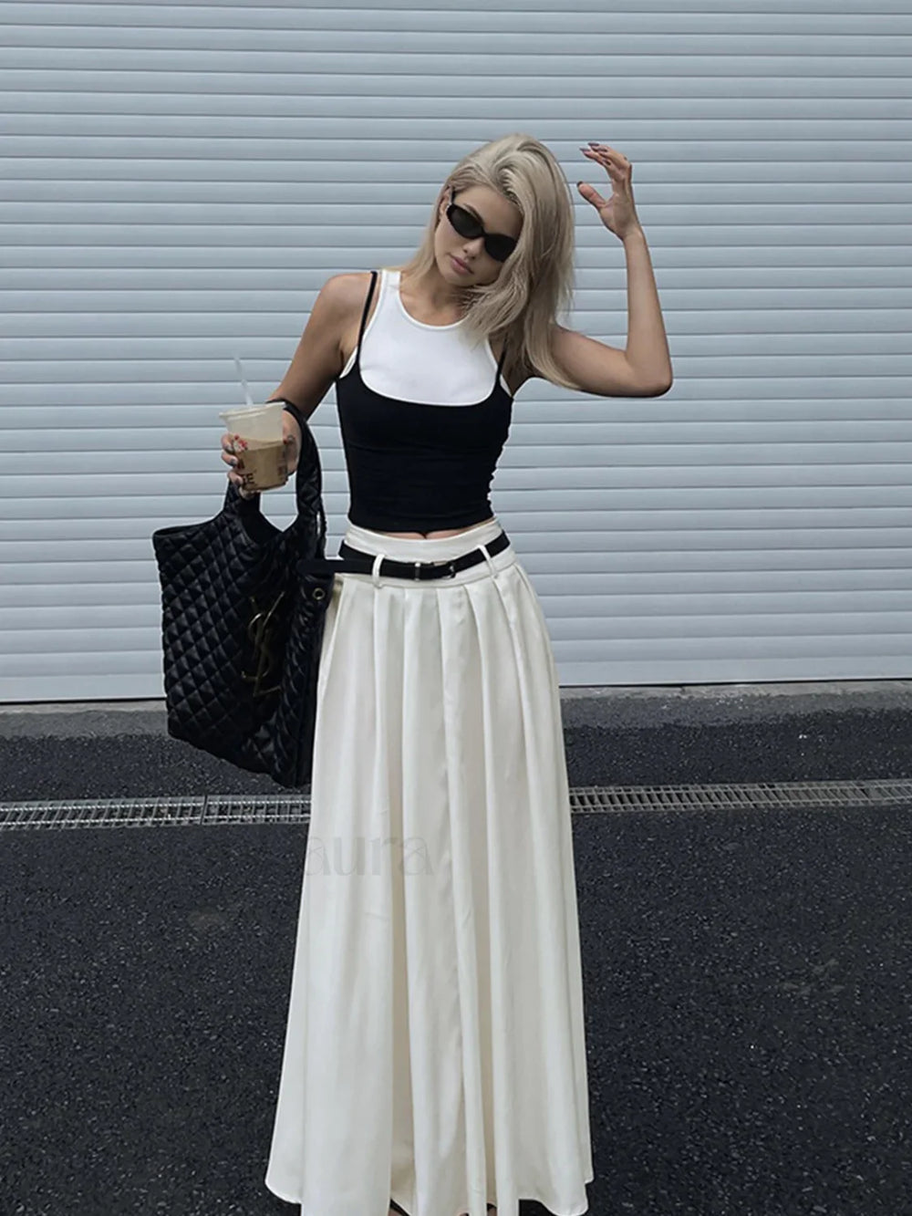 Belted Pleated Graceful Long Skirt Skirts