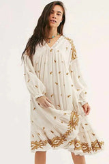 Floral Long Sleeve Midi Boho Dress