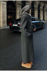 Wool Stripe Notch Collar Long Overcoat