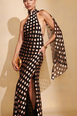 Elegant Polka Dot Backless Halter Maxi Dress