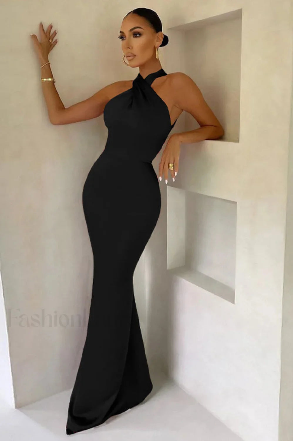 Bianca Cross Over Charming Halter Neck Dress