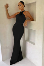 Bianca Cross Over Charming Halter Neck Dress