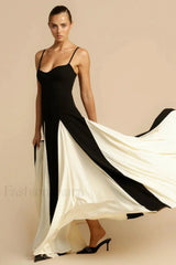 Black and White Contrasting Color Suspender Spice Girl Maxi Dress