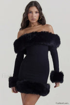 Black Bateau Stylish Neck Mini Dress XS / Black