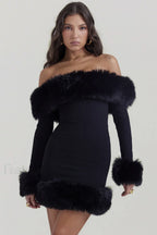 Black Bateau Stylish Neck Mini Dress XS / Black