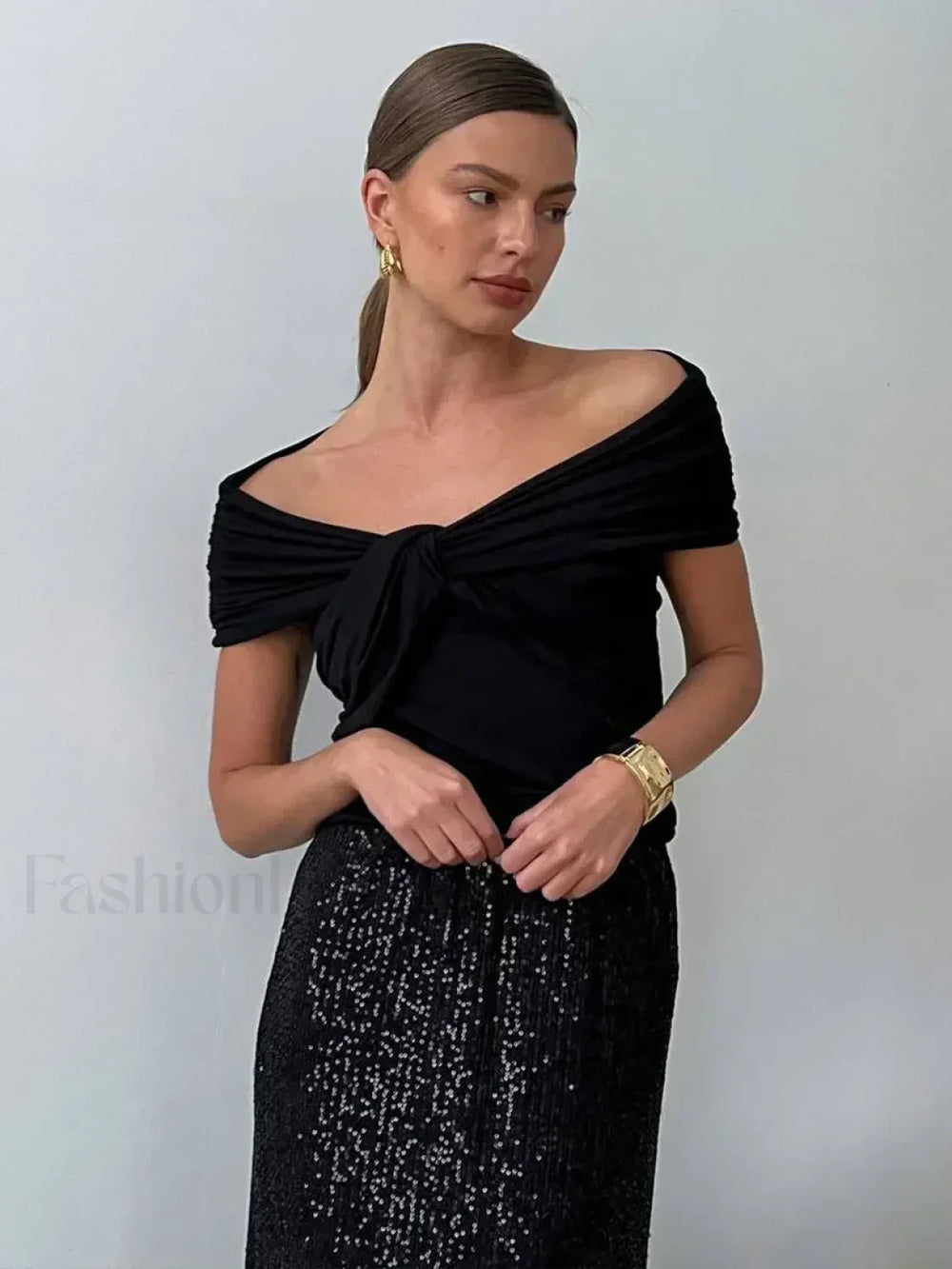 Black Crop Off Shoulder T Shirt