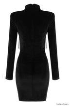 Black Crystal Fringe Charming Velvet Mini Dress