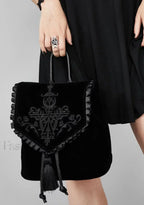 Black Gothic Velvet Witch Harajuku Magic Embroidery Dark Punk Shoulder Bag Black