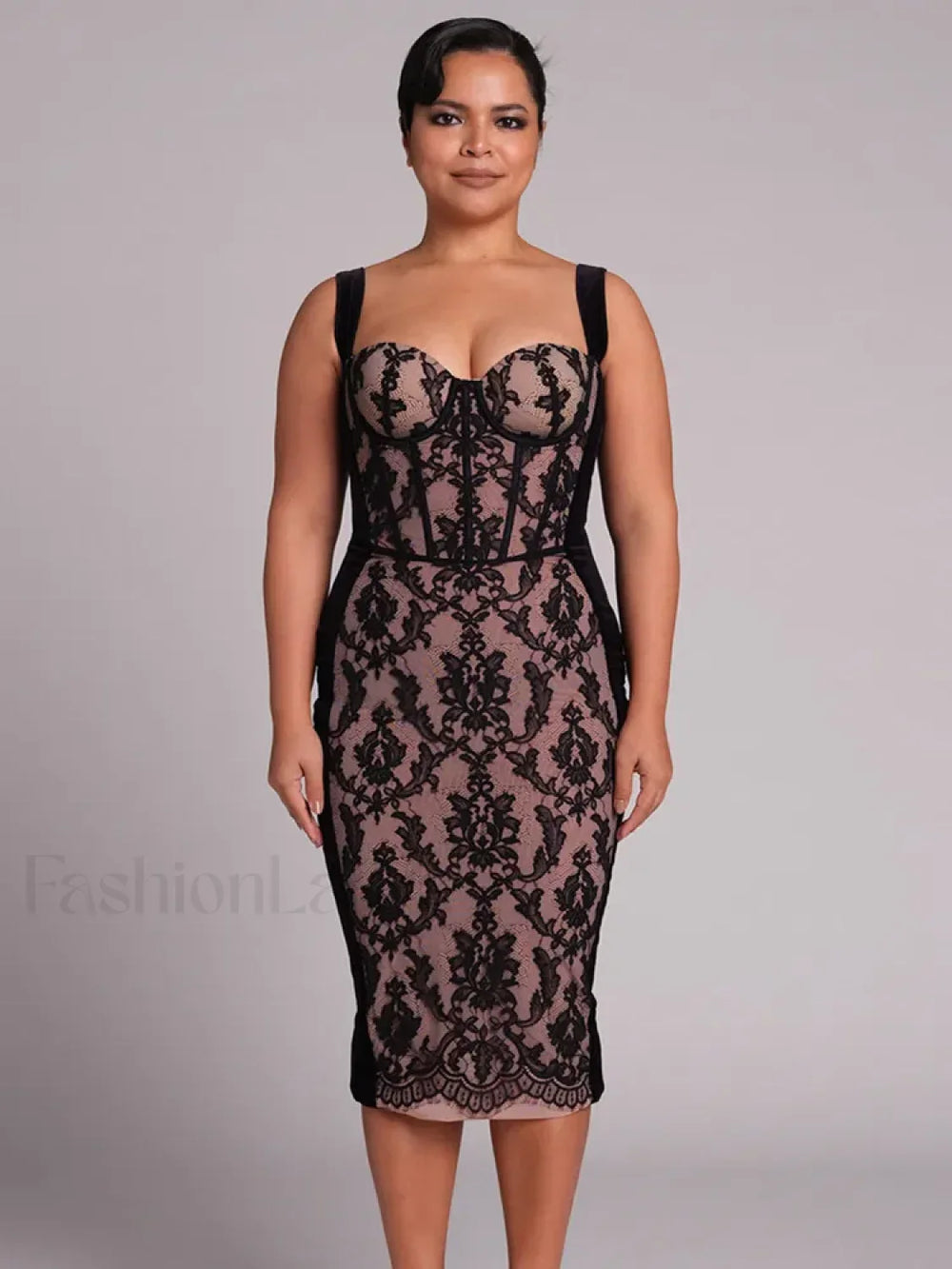 Black Lace Bandage Midi Dress