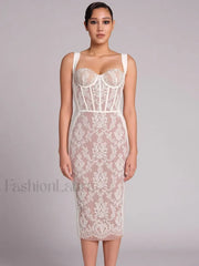 Black Lace Bandage Midi Dress