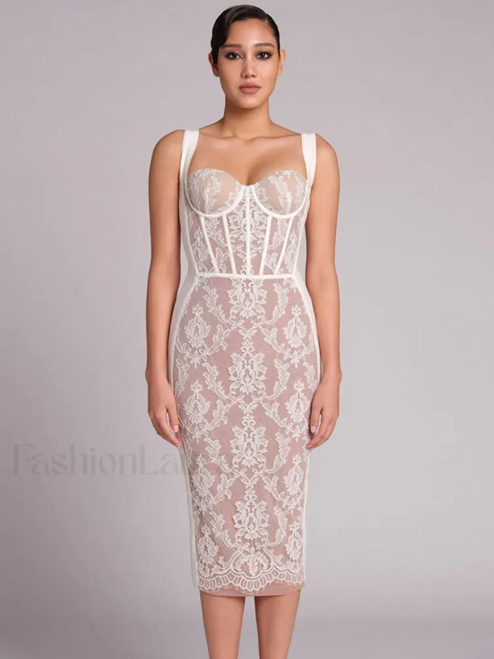 Black Lace Bandage Midi Dress WHITE / S