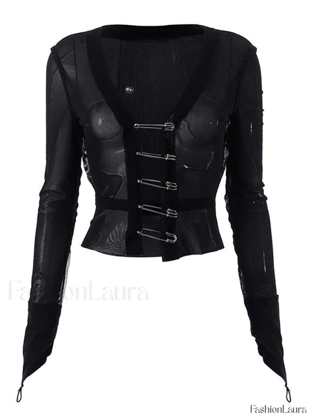 Black Mesh Safety Pin Cardigan Black / S Sweaters