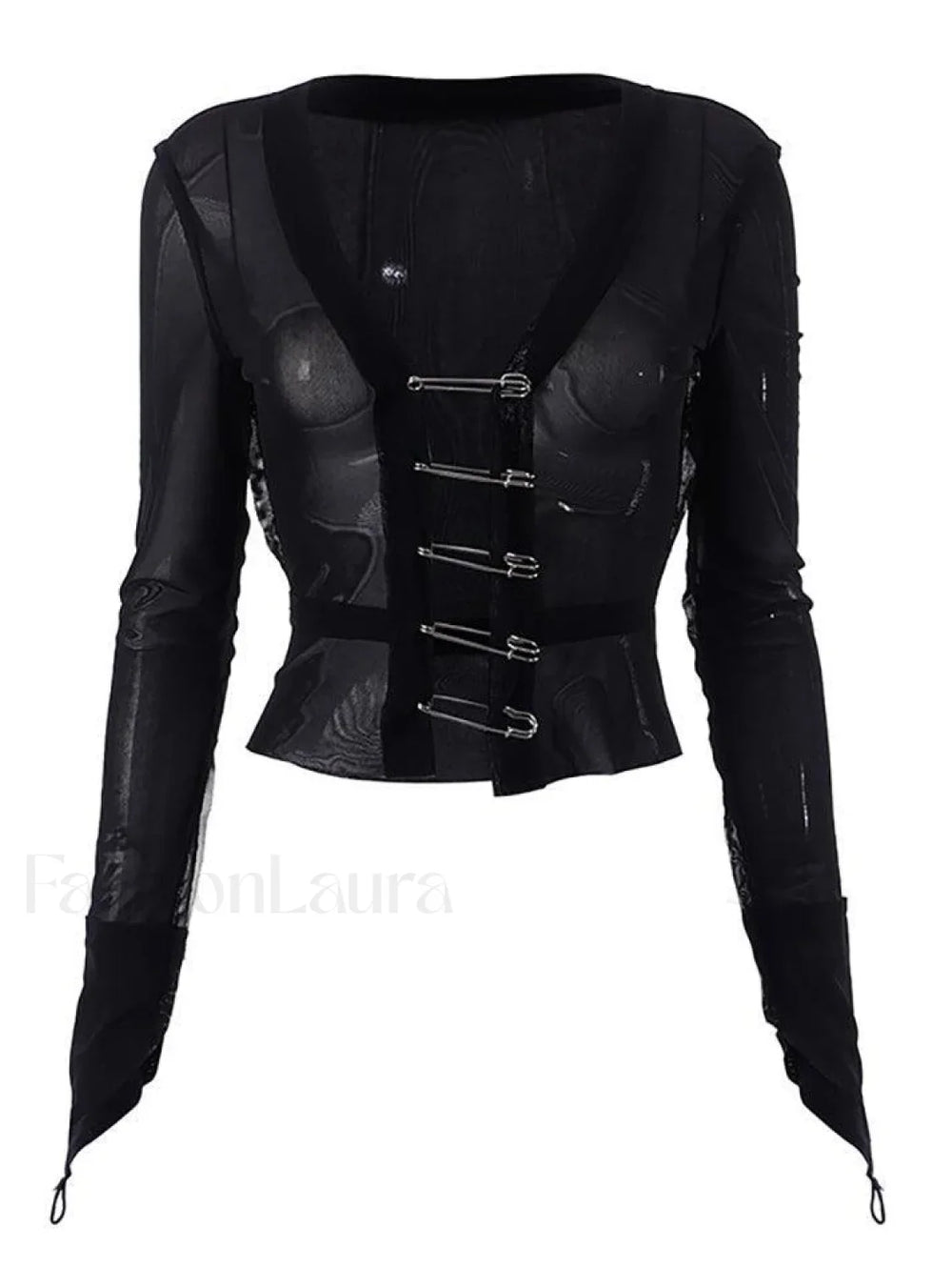 Black Mesh Safety Pin Cardigan Black / S Sweaters