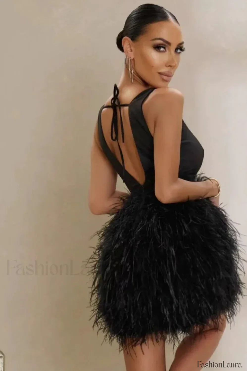 Black Plunge Stylish Front Mini Dress Party Dresses L