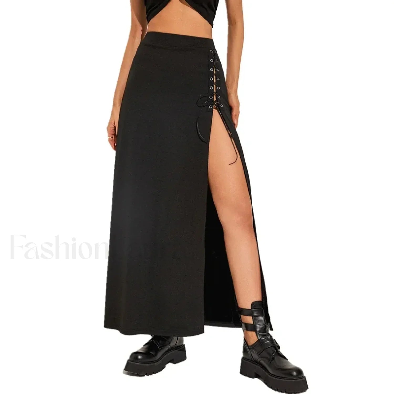 Black Sexy Split Casual All Match Skirt BLACK / S