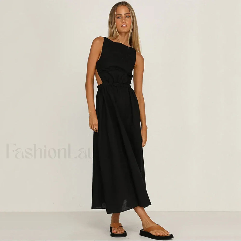Black Spaghetti Strap Midi Dress Black / S
