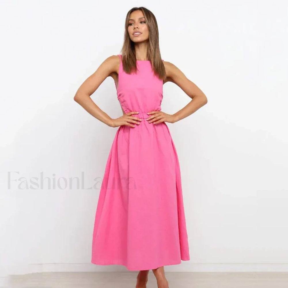 Black Spaghetti Strap Midi Dress Rose Red / S