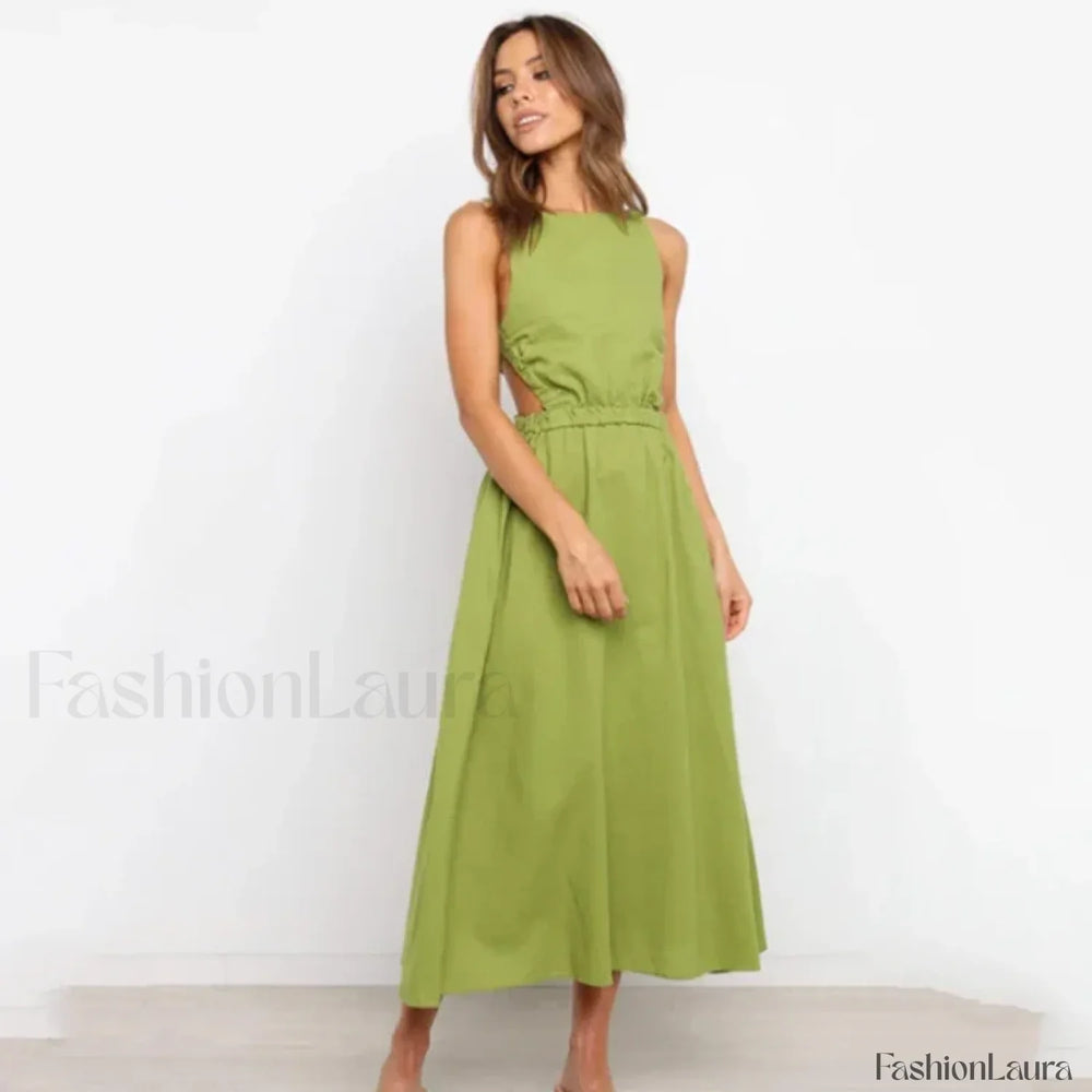 Black Spaghetti Strap Midi Dress Green / S