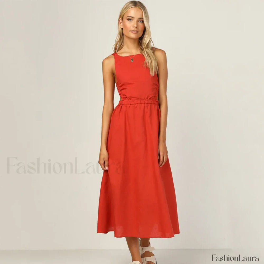 Black Spaghetti Strap Midi Dress Red / S