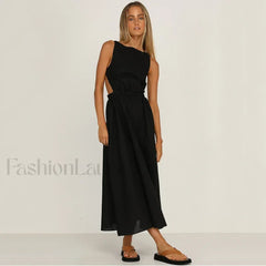 Black Spaghetti Strap Midi Dress Black / S