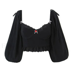 Black Wire Corset Cross Bandage Backless Cropped Tops Blouse