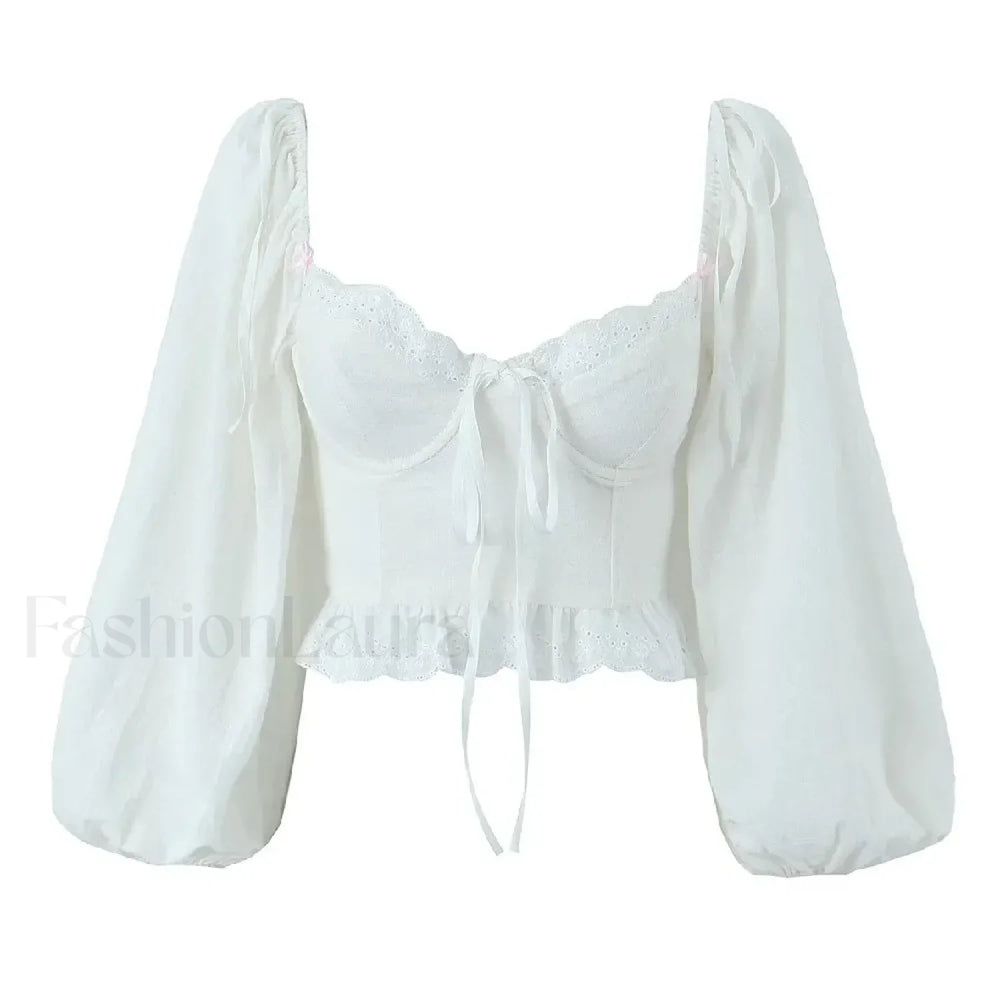 Black Wire Corset Cross Bandage Backless Cropped Tops Blouse WHITE / S