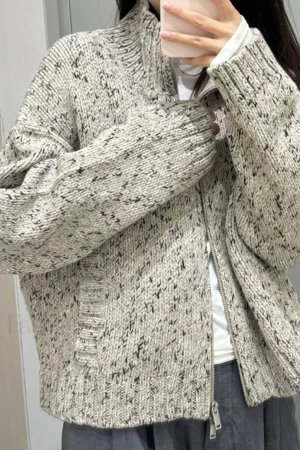 Blended Texture Zipper Cardigan