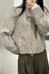 Blended Texture Zipper Cardigan Ivory / XS
