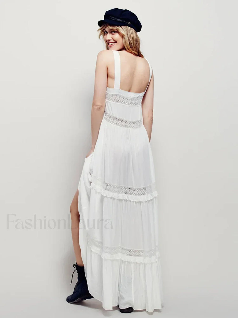 Blue Cotton Strap Maxi Boho Dress