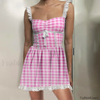 Blue Gingham Babydoll Mini Dress Pink / S