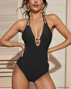 Blue Hollow Strapped Push Up One Piece Black Swimsuit / S