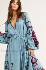 Blue Lantern Sleeve Tunic Boho Dress