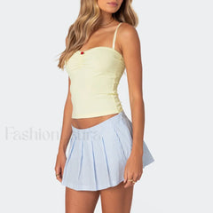 Blue Pleated Striped Skirt