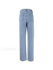 Blue Wash Straight Leg Knee Ripped Jeans Jeans