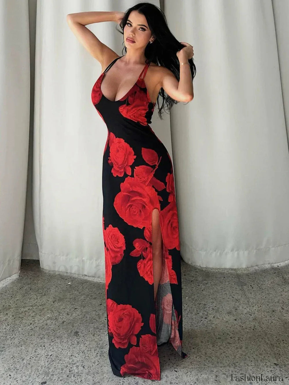 Body Shaping Sleeveless Floral Dress Red / S