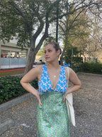 Bohemian Floral Print Deep V Neck Bodycon Floral Dress