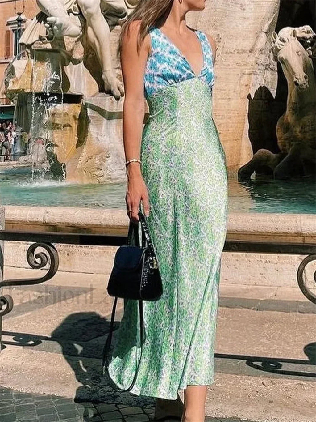 Bohemian Floral Print Deep V Neck Bodycon Floral Dress